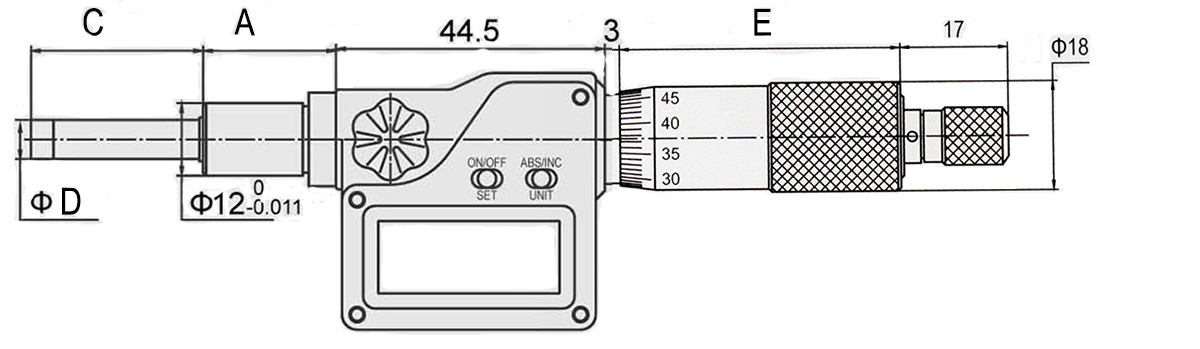 Digital-Einbau-Messschraube DIN 863 - 25 mm - mit Aufnahme Ø5 mm