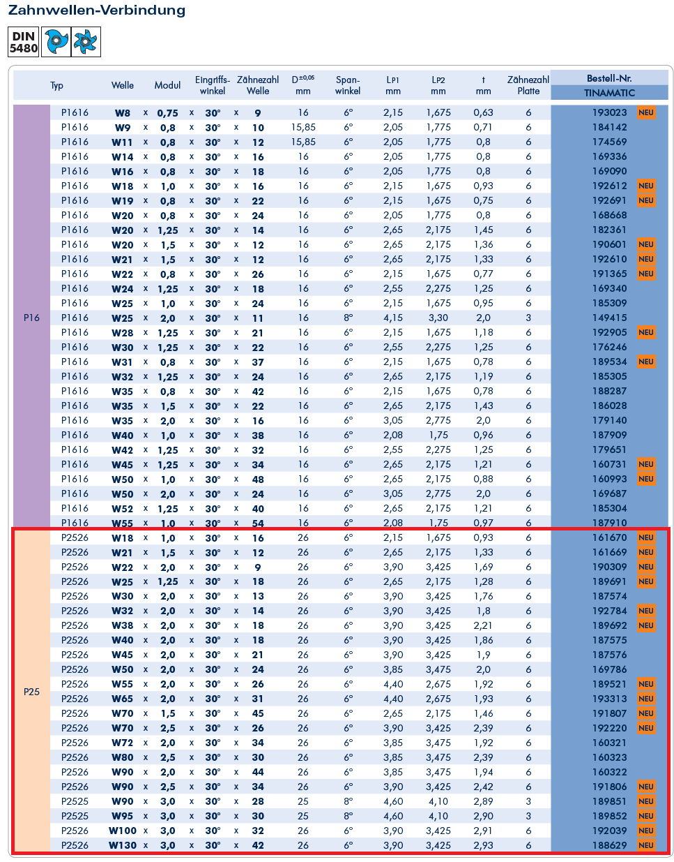 Zirkularfräsplatte - Zahnwellen-Verbindung - Verzahnungsfräsen - Typ P25 