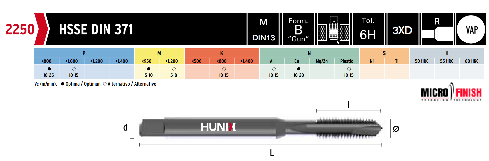 HUNIX Maschinen-Gewindebohrer HSSE-Vaporisiert - DIN 371 - Metrisches Regelgewinde - DL