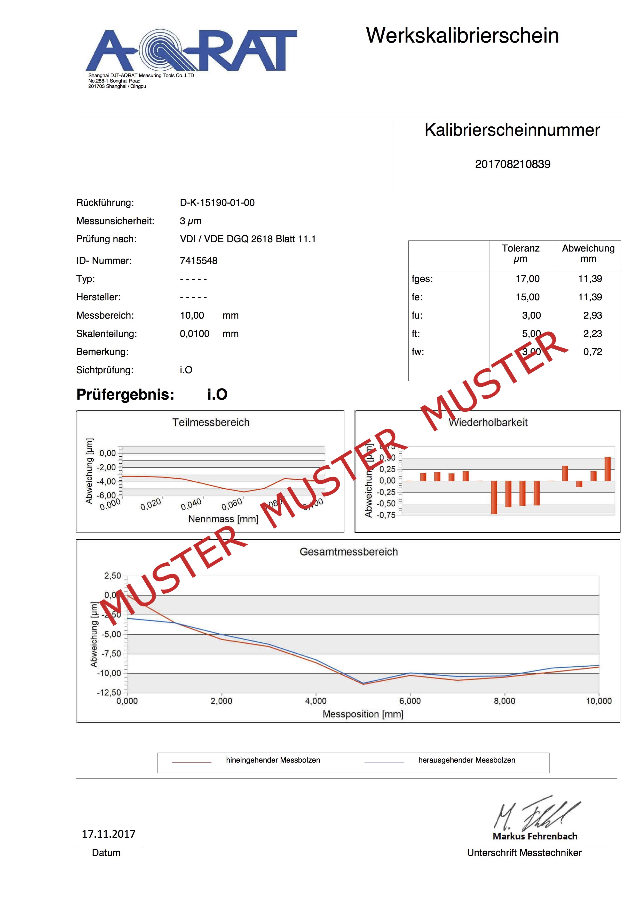 Messuhr 10 mm mit Stoßschutz DIN 878 - Mit Kalibrierzertifikat